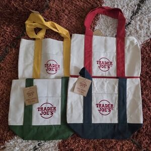 Trader Joe's Canvas Tote Bag Set - Red, Yellow, Green, Black